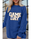 Dark Blue GAME DAY Glitter Detail Ribbed Drop Shoulder Sweatshirt - M