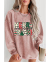 Pink MERRY and BRIGHT Christmas Tree Print Ribbed Sweatshirt - L