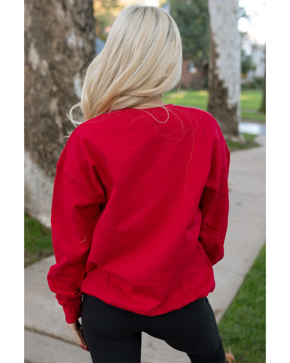 Red SANTA BABY Embroidered Crewneck Christmas Sweatshirt - L