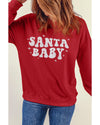 Red SANTA BABY Embroidered Crewneck Christmas Sweatshirt - L