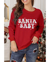 Red SANTA BABY Embroidered Crewneck Christmas Sweatshirt - L