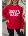 Red SANTA BABY Embroidered Crewneck Christmas Sweatshirt - L