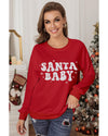 Red SANTA BABY Embroidered Crewneck Christmas Sweatshirt - L
