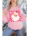 Pink Fancy Checkered Father Christmas Graphic Sweatshirt - XL