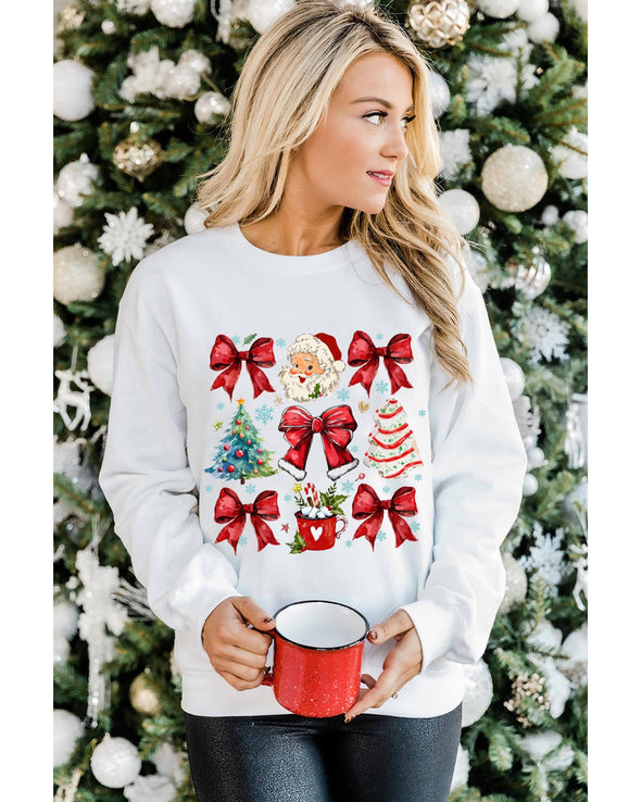 Beige Christmas Tree Bowknot Santa Clause Graphic Holiday Sweatshirt - L
