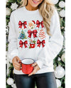 Beige Christmas Tree Bowknot Santa Clause Graphic Holiday Sweatshirt - L