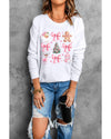 Beige Christmas Theme Pattern Pullover Sweatshirt - M