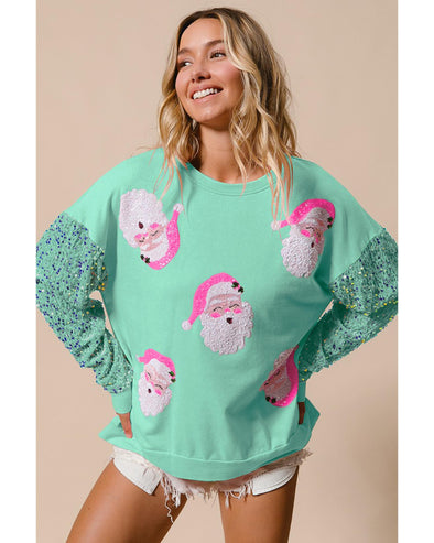 Moonlight Jade Sequined Santa Claus Long Sleeve Christmas Sweatshirt - M