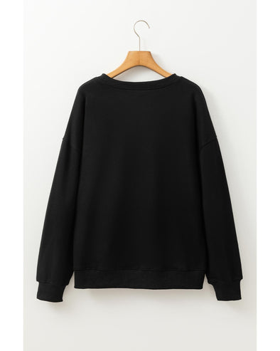 Black Thanksgiving Turkey Graphic Drop Shoulder Sweatshirt - M