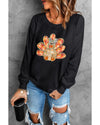 Black Thanksgiving Turkey Graphic Drop Shoulder Sweatshirt - XL