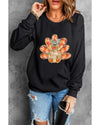 Black Thanksgiving Turkey Graphic Drop Shoulder Sweatshirt - XL