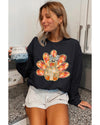 Black Thanksgiving Turkey Graphic Drop Shoulder Sweatshirt - XL