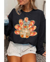 Black Thanksgiving Turkey Graphic Drop Shoulder Sweatshirt - XL