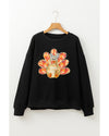 Black Thanksgiving Turkey Graphic Drop Shoulder Sweatshirt - XL