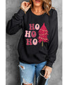 Black HO HO HO Christmas Tree Graphic Pullover Sweatshirt - M