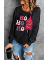 Black HO HO HO Christmas Tree Graphic Pullover Sweatshirt - M