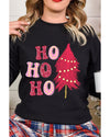 Black HO HO HO Christmas Tree Graphic Pullover Sweatshirt - M