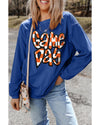 Dark Blue Chenille Checkered Game Day Graphic Drop Shoulder Corded Sweatshirt - XL