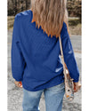 Dark Blue Chenille Checkered Game Day Graphic Drop Shoulder Corded Sweatshirt - XL
