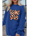 Dark Blue Chenille Checkered Game Day Graphic Drop Shoulder Corded Sweatshirt - XL