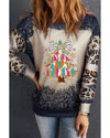 Black Christmas Tree Graphic Bleached Leopard Tie Dye Sweatshirt - M