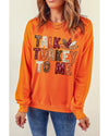 Orange TALK TURKEY TO ME Heat Transfer Printing Graphic Thanksgiving Holiday Sweatshirt - L