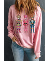 Pink Shimmer Nutcracker Graphic Christmas Pullover Sweatshirt - M