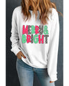 White MERRY & BRIGHT Checkered Print Crew Neck Sweatshirt - S