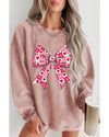 Pink Valentines Heart Checkered Bow Pattern Corded Baggy Sweatshirt - L