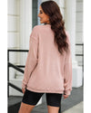 Pink Valentines Heart Checkered Bow Pattern Corded Baggy Sweatshirt - L