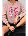 Pink Valentines Heart Checkered Bow Pattern Corded Baggy Sweatshirt - M
