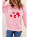 Pink Chenille Heart hey sugar Patched Pattern Valentines Pullover Sweatshirt - 2XL