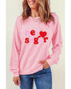 Pink Chenille Heart hey sugar Patched Pattern Valentines Pullover Sweatshirt - 2XL