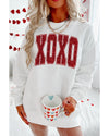 White Glitter XOXO Graphic Crewneck Valentines Pullover Sweatshirt - L