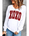White Glitter XOXO Graphic Crewneck Valentines Pullover Sweatshirt - L