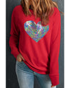 Red Bold Sequin Heart Crewneck Valentines Pullover Sweatshirt - XL