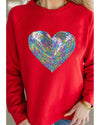 Red Bold Sequin Heart Crewneck Valentines Pullover Sweatshirt - XL
