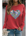 Red Bold Sequin Heart Crewneck Valentines Pullover Sweatshirt - XL