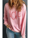Pink LOVE Graphic Drop Shoulder Valentines Pullover Sweatshirt - 2XL