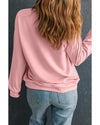 Pink LOVE Graphic Drop Shoulder Valentines Pullover Sweatshirt - L