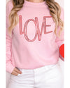 Pink LOVE Graphic Drop Shoulder Valentines Pullover Sweatshirt - L