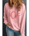 Pink LOVE Graphic Drop Shoulder Valentines Pullover Sweatshirt - L