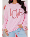 Pink LOVE Graphic Drop Shoulder Valentines Pullover Sweatshirt - L