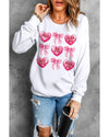 White Valentine Candy Heart & Bow Graphic Sweatshirt - M