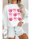White Valentine Candy Heart & Bow Graphic Sweatshirt - M