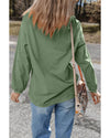 Grass Green Ribbed Four Leaf Clover Graphic St. Patricks Pullover Sweatshirt - S