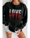 Black Rhinestone LOVE Graphic Crewneck Valentines Sweatshirt - XL