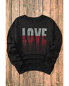 Black Rhinestone LOVE Graphic Crewneck Valentines Sweatshirt - XL