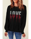 Black Rhinestone LOVE Graphic Crewneck Valentines Sweatshirt - XL