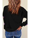 Black Mardi Gras Heart Print Crew Neck Sweatshirt - L